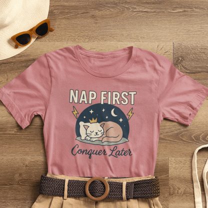 Nap First Conquer Later Shirt | Cute Cat Nap Tee | Rest Is Power Top | Gentle Rebels Collection - Spirit Stitch