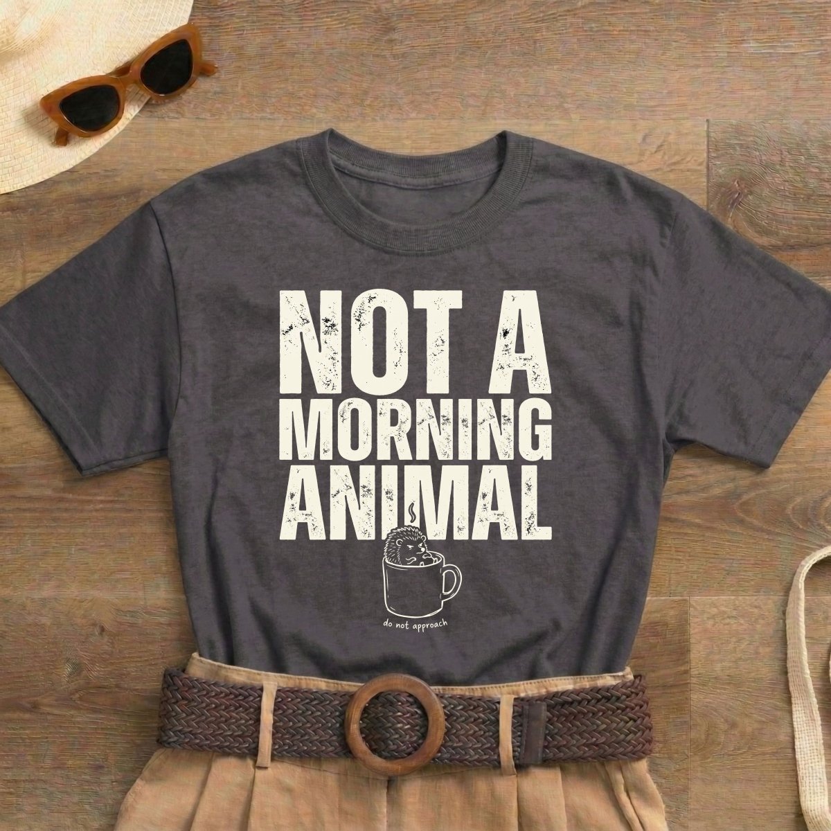 Not A Morning Animal Funny Coffee T-Shirt | Anti Morning Shirt | Sarcastic Humor Tee | Night Owl Gift | Do Not Disturb Shirt | Unisex Heavy Cotton Tee - Spirit Stitch