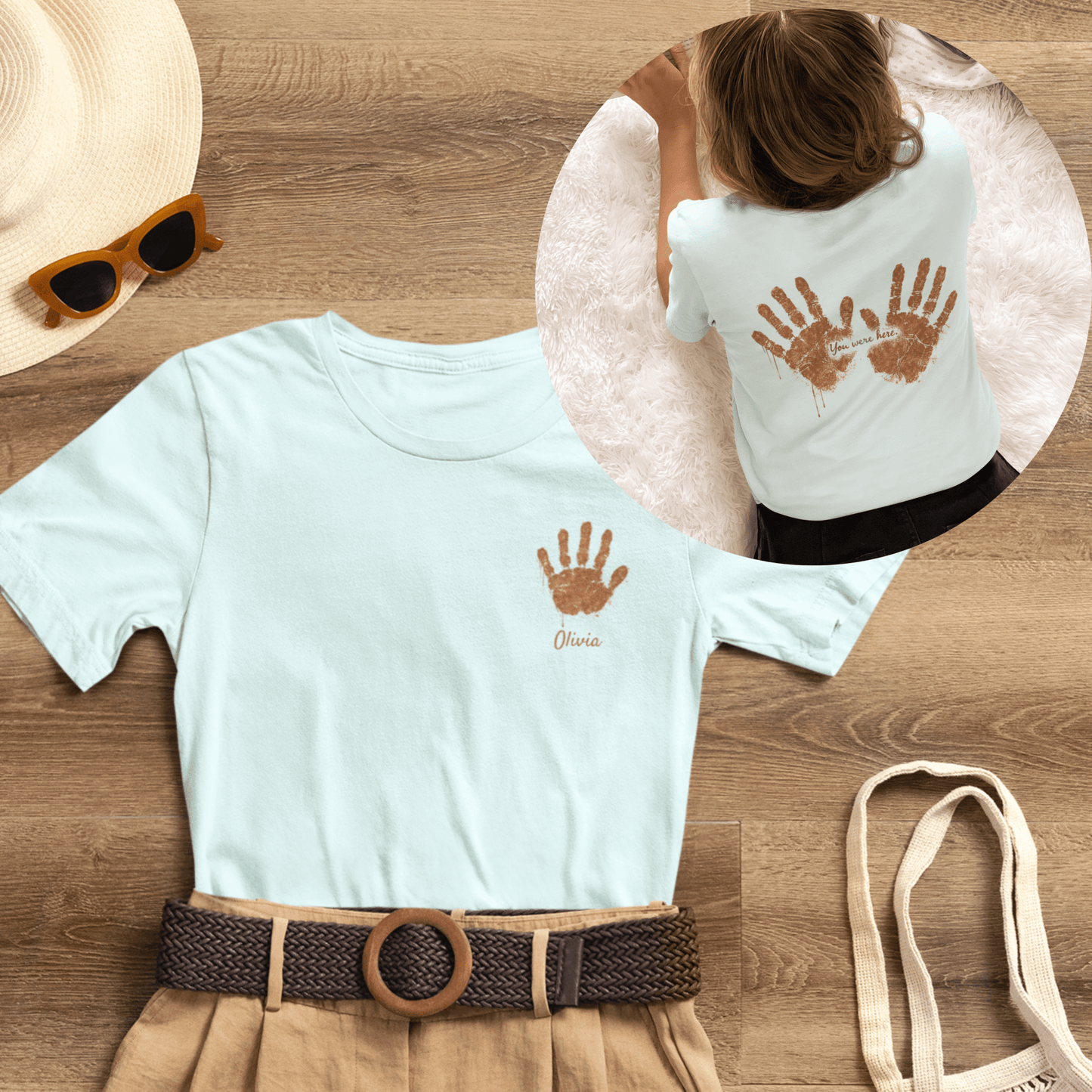 Custom Handprint Family T-Shirt with Personalized Front Pocket Name. Perfect for Mother's Day & Father's Day Gifts!