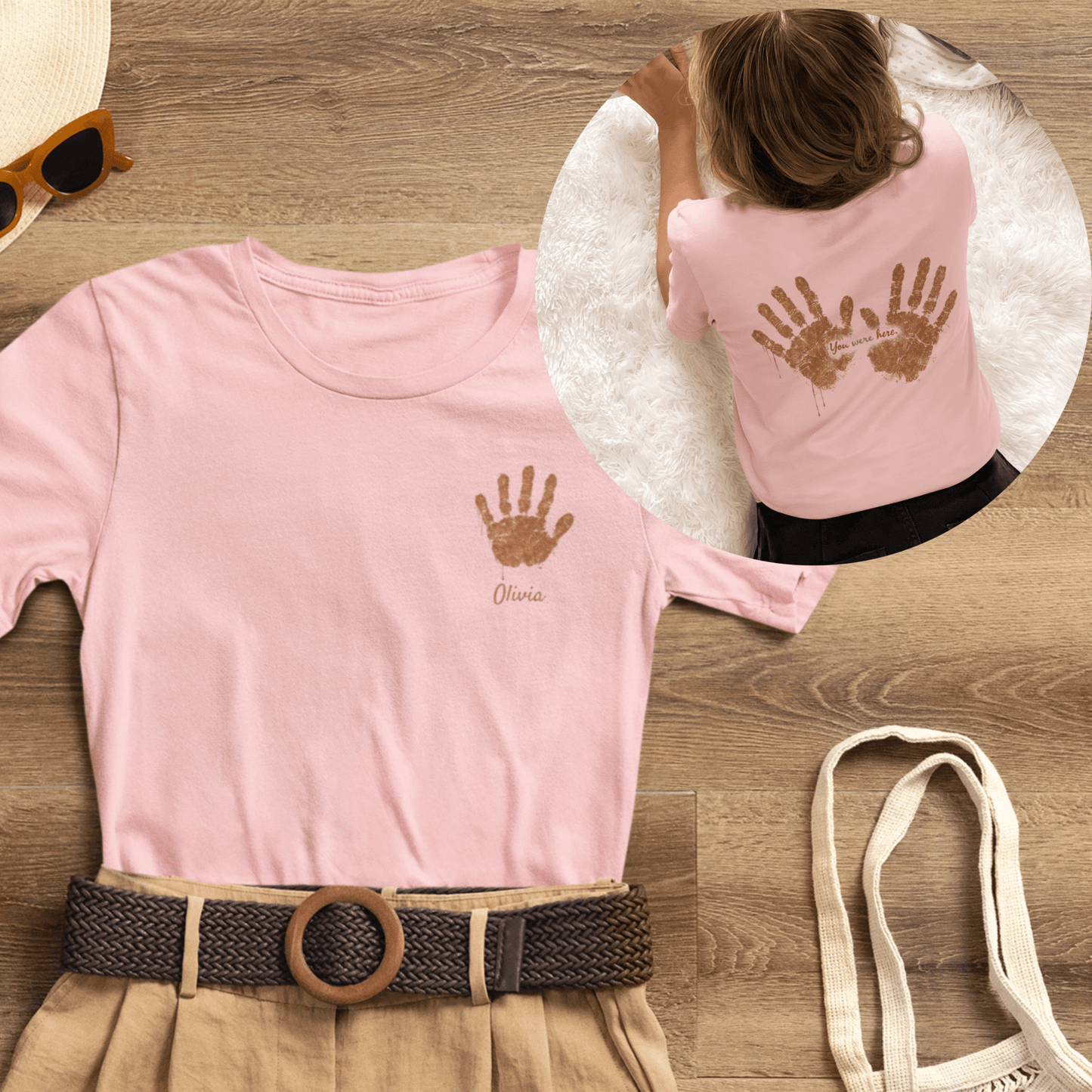 Custom Handprint Family T-Shirt with Personalized Front Pocket Name. Perfect for Mother's Day & Father's Day Gifts!