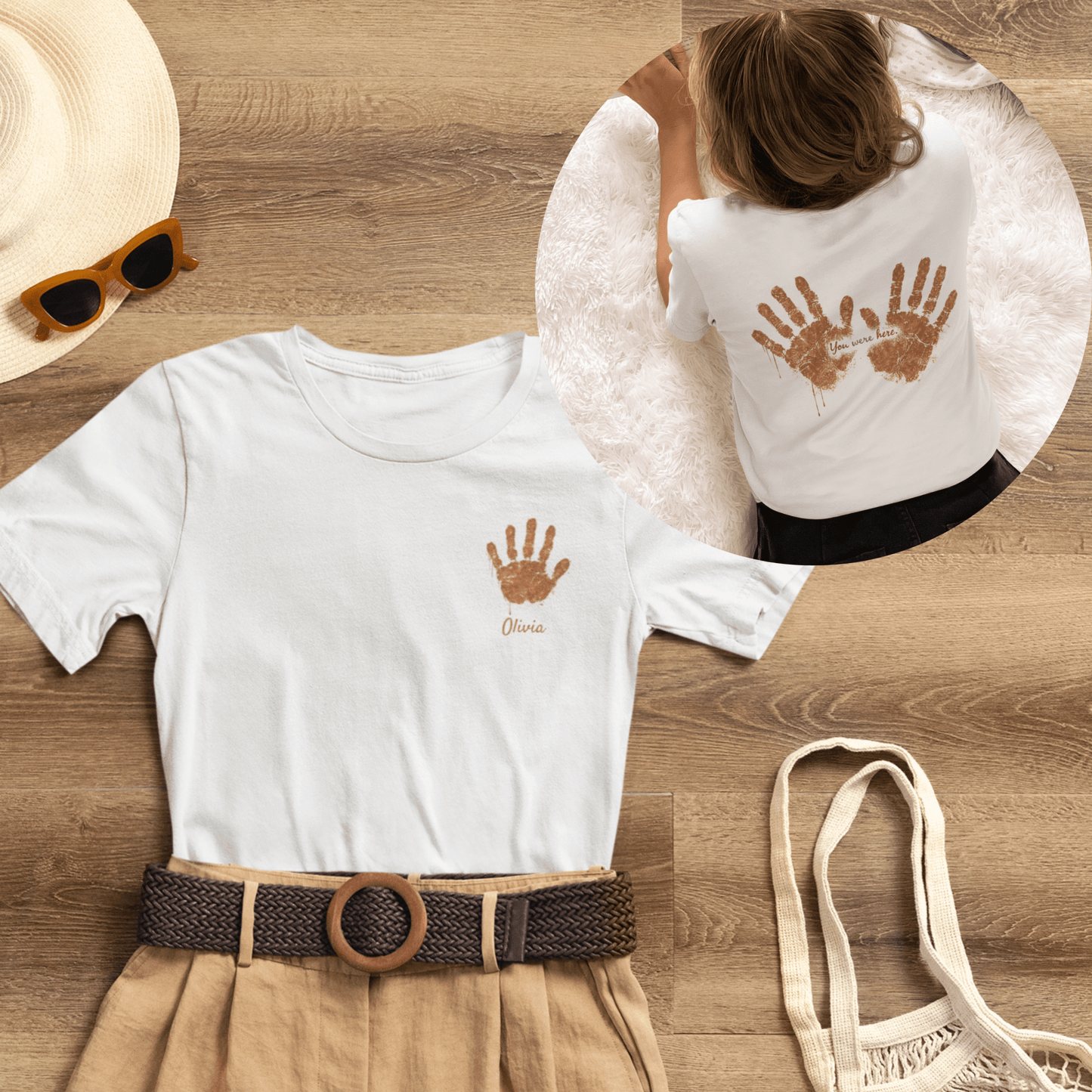 Custom Handprint Family T-Shirt with Personalized Front Pocket Name. Perfect for Mother's Day & Father's Day Gifts!