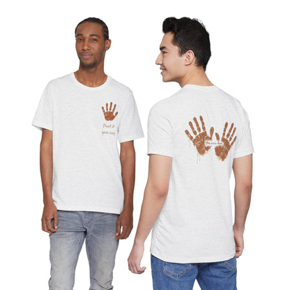 Custom Handprint Family T-Shirt with Personalized Front Pocket Name. Perfect for Mother's Day & Father's Day Gifts!