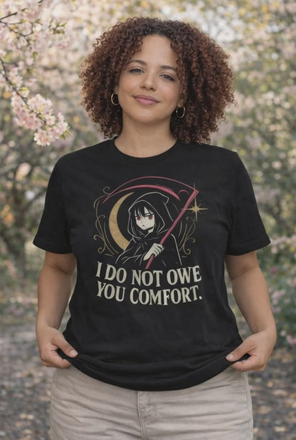 I Do Not Owe You Comfort – Goth Anime Reaper Girl Boundary-Setting T-Shirt