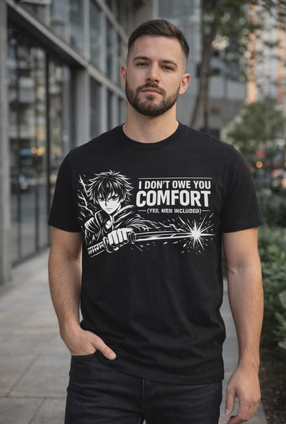 I Don’t Owe You Comfort Anime T-Shirt – Bold Boundaries Graphic Tee for Men — Soft Everyday Tee