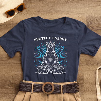 Divine Feminine Goddess T-Shirt with spiritual affirmation, featuring Protect Energy design, by Printify.