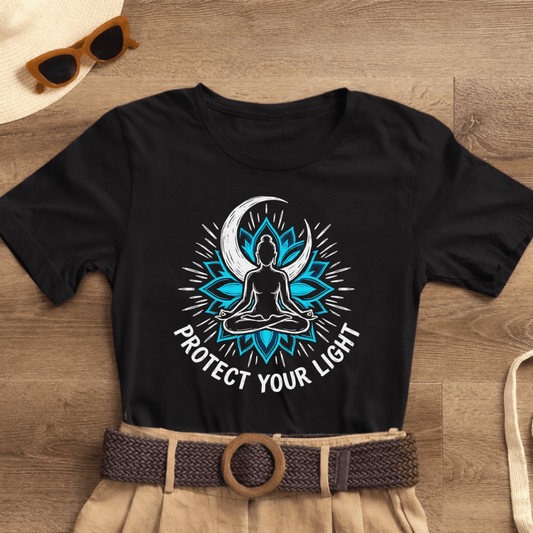 Protect Your Light Shirt | Spiritual Affirmation T-Shirt | Moon Mandala Graphic — Soft Everyday Tee - Spirit Stitch