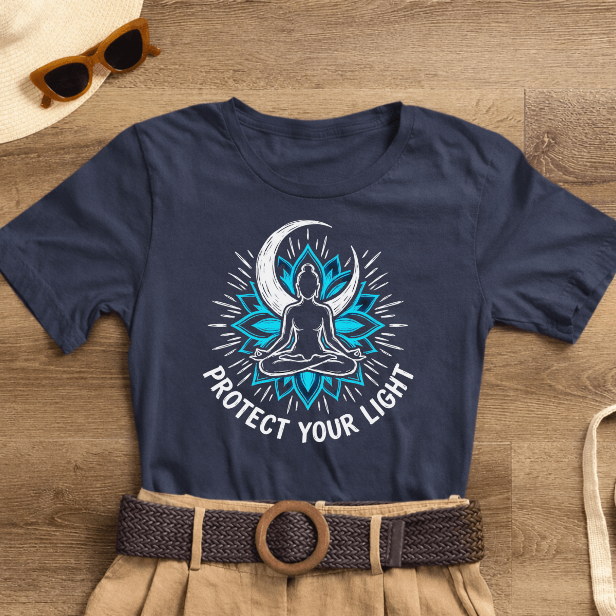 Protect Your Light Shirt | Spiritual Affirmation T-Shirt | Moon Mandala Graphic — Soft Everyday Tee - Spirit Stitch