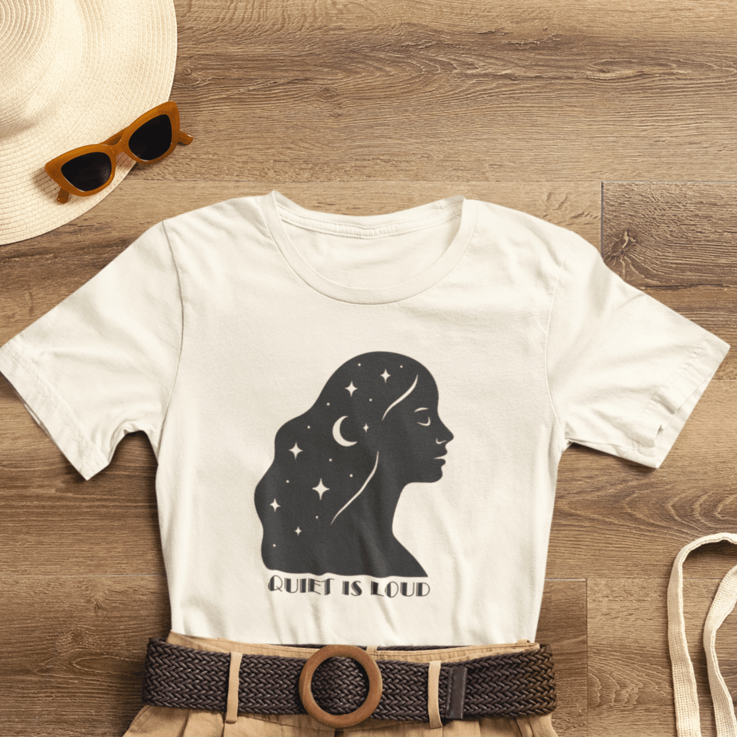Quiet Is Loud Shirt – Feminine Silhouette Tee, Starry Night Sky Profile T-Shirt, Cosmic Empowerment Top - Spirit Stitch
