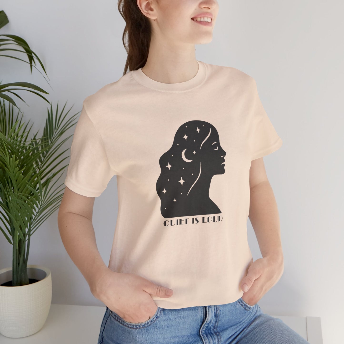 Quiet Is Loud Shirt – Feminine Silhouette Tee, Starry Night Sky Profile T-Shirt, Cosmic Empowerment Top - Spirit Stitch