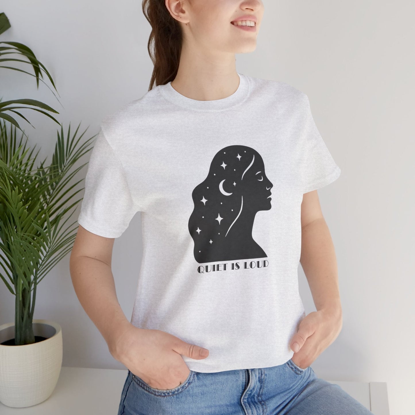 Quiet Is Loud Shirt – Feminine Silhouette Tee, Starry Night Sky Profile T-Shirt, Cosmic Empowerment Top - Spirit Stitch