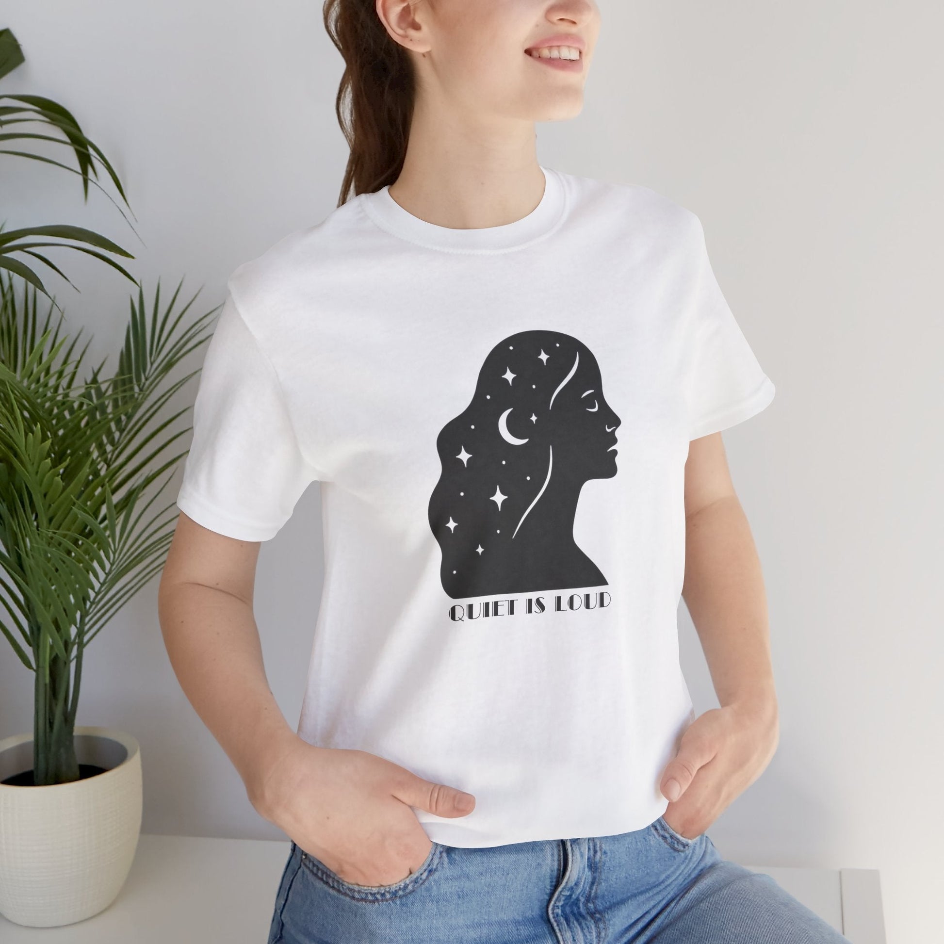 Quiet Is Loud Shirt – Feminine Silhouette Tee, Starry Night Sky Profile T-Shirt, Cosmic Empowerment Top - Spirit Stitch