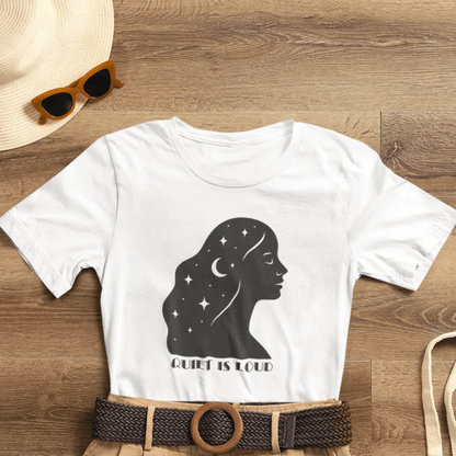 Quiet Is Loud Shirt – Feminine Silhouette Tee, Starry Night Sky Profile T-Shirt, Cosmic Empowerment Top - Spirit Stitch