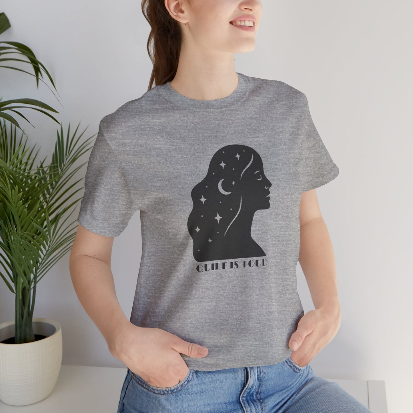 Quiet Is Loud Shirt – Feminine Silhouette Tee, Starry Night Sky Profile T-Shirt, Cosmic Empowerment Top - Spirit Stitch