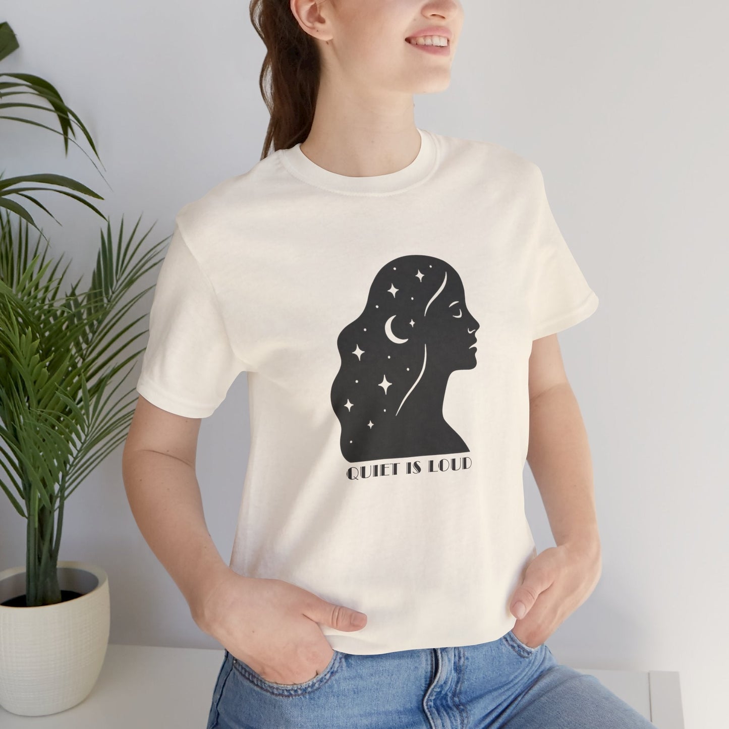 Quiet Is Loud Shirt – Feminine Silhouette Tee, Starry Night Sky Profile T-Shirt, Cosmic Empowerment Top - Spirit Stitch