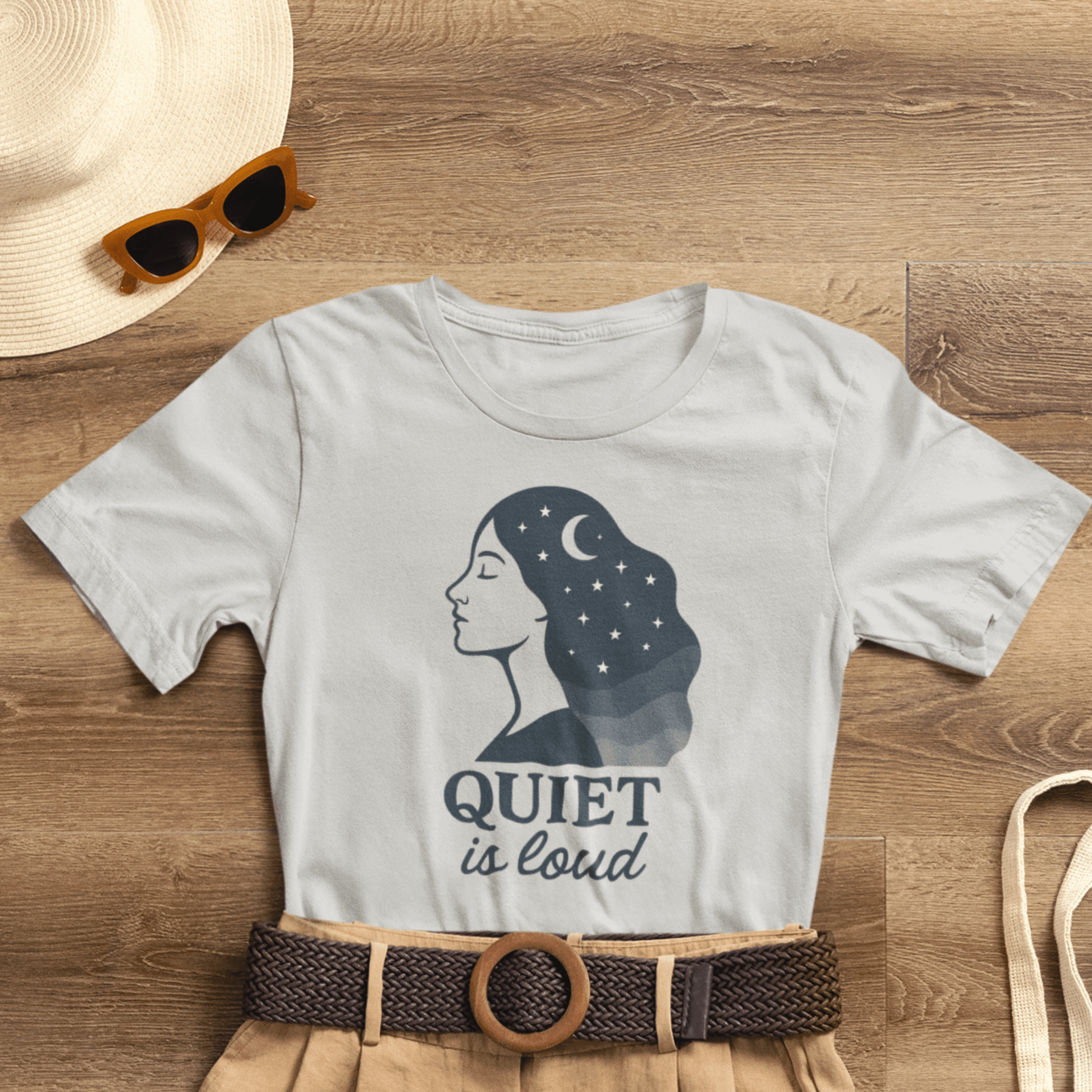Quiet is Loud T-Shirt – Celestial Empowerment Tee, Feminine Strength Graphic Shirt, Moon and Stars Self Expression Top - Spirit Stitch