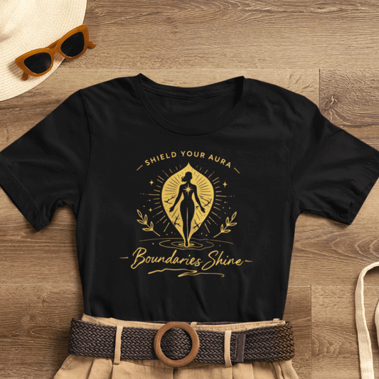 Sacred Aura Protection T-Shirt by Printify featuring spiritual empowerment design and vibrant aura imagery.