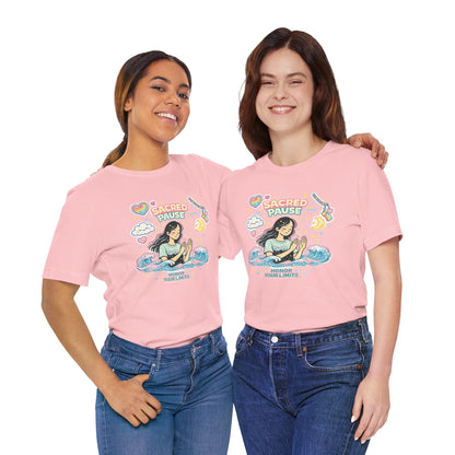 Sacred Pause Honor Your Limits T-Shirt by Printify featuring a cute design promoting self-care and mental health awareness.