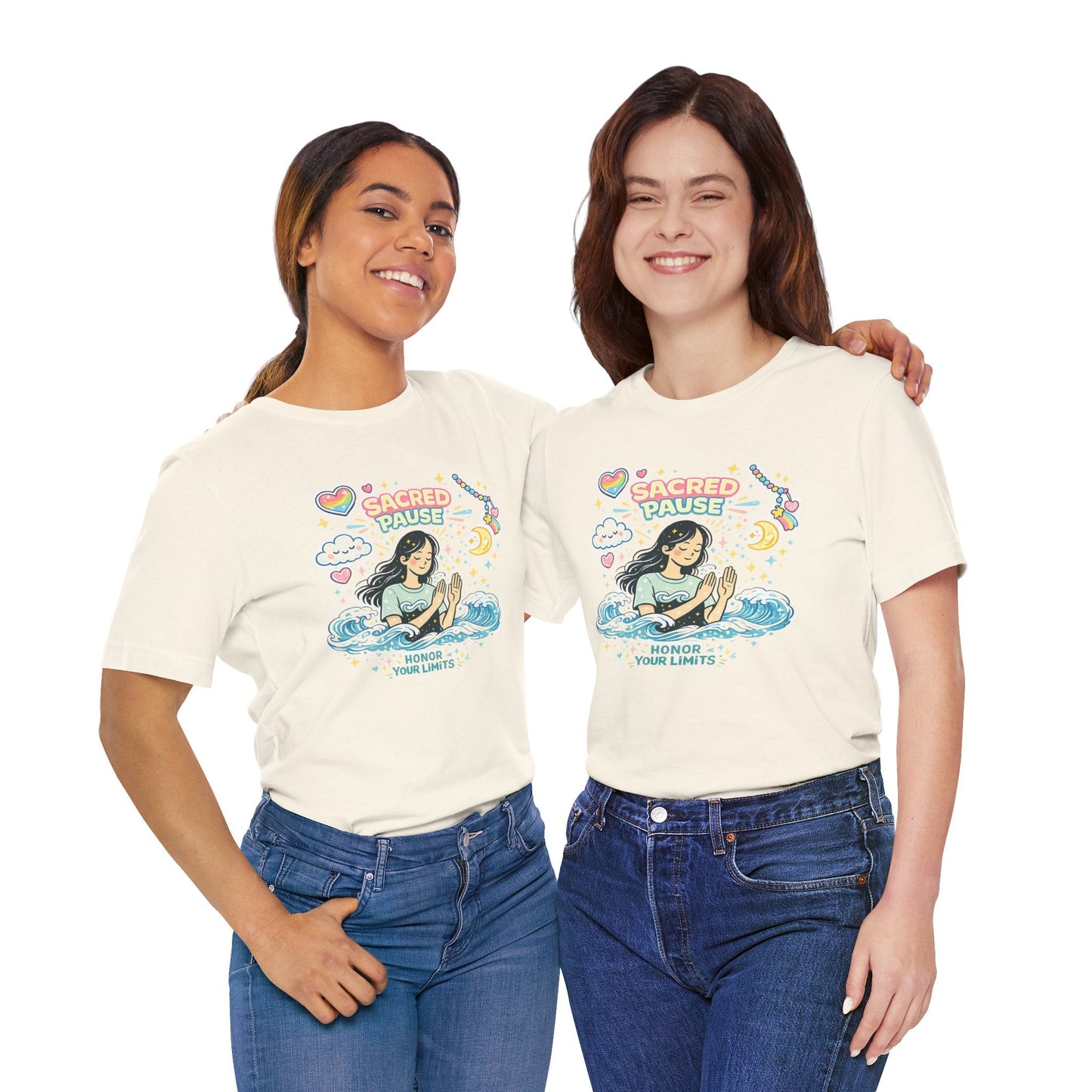 Sacred Pause Honor Your Limits T-Shirt by Printify, featuring a cute self-care design for mental health awareness.