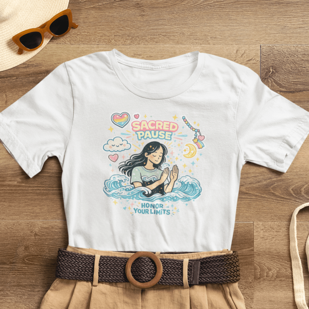 Light blue t-shirt featuring "Honor Your Limits" text, perfect for self-care and mental health awareness.
