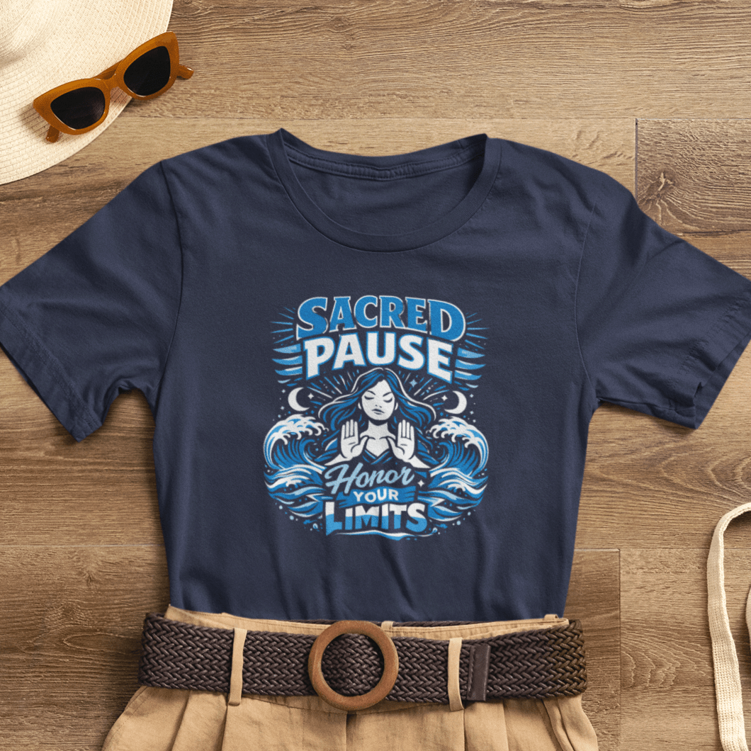 Sacred Pause Honor Your Limits T-Shirt by Printify, featuring a message promoting self-care and mental health awareness.