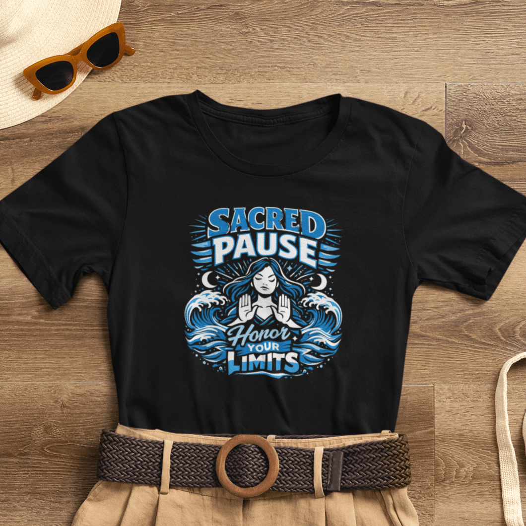 Gray t-shirt featuring "Honor Your Limits" text, promoting self-care and mental health awareness by Printify.