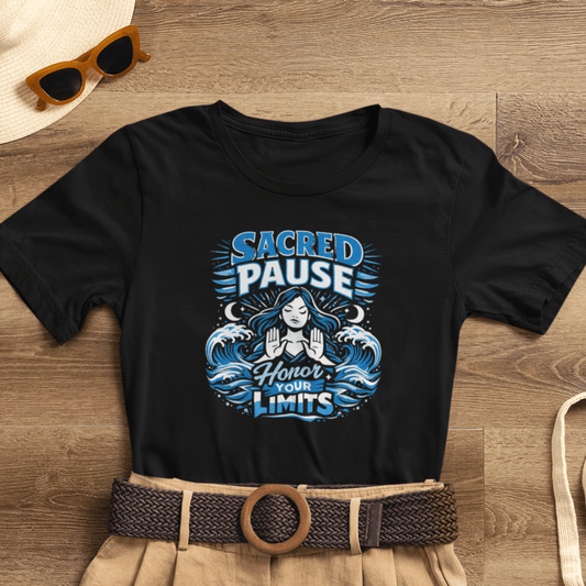 Gray t-shirt featuring "Honor Your Limits" text, promoting self-care and mental health awareness by Printify.