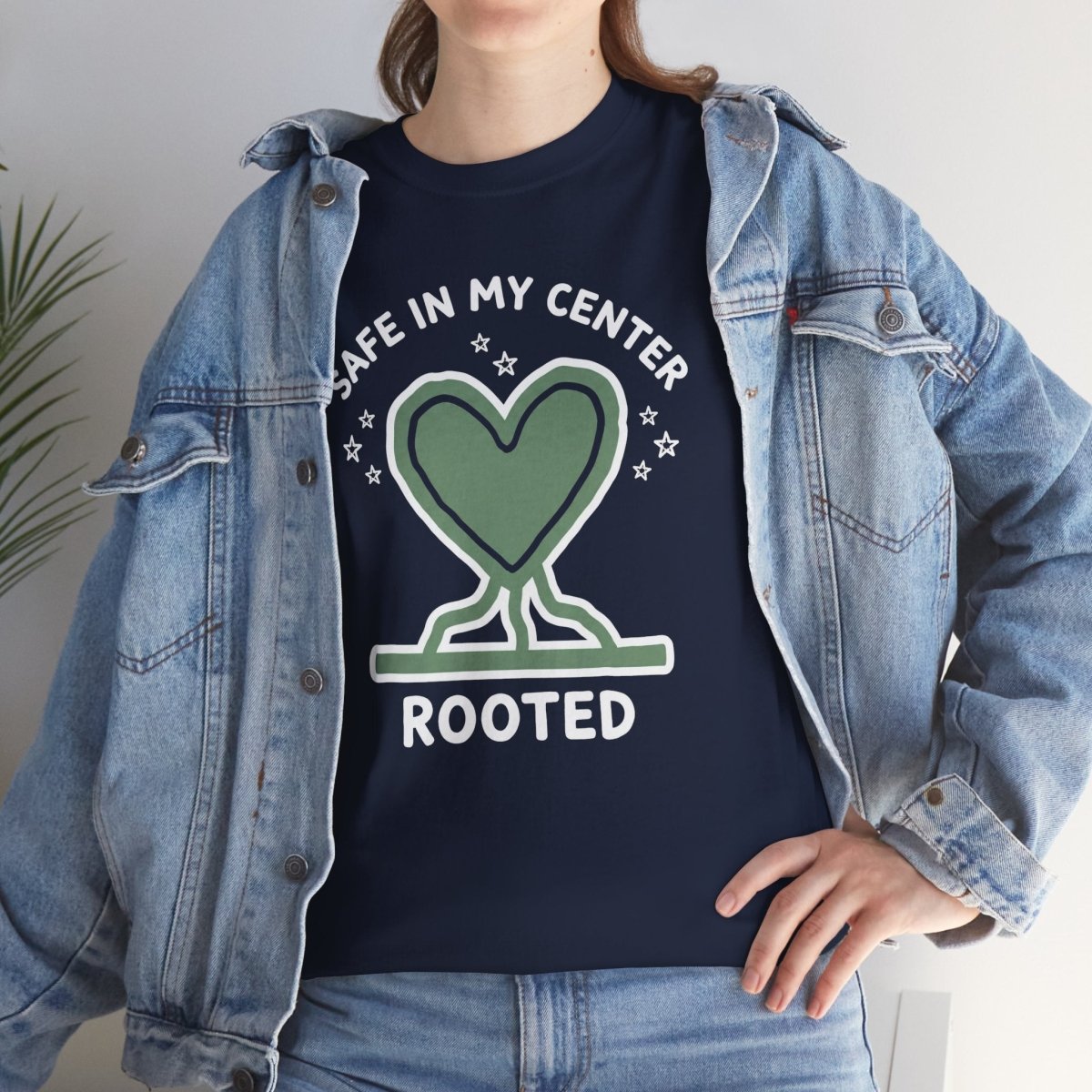 Safe in My Center Rooted Shirt | Classic Heavy Cotton Tee | Mental Health Tee - Spirit Stitch. Gift for International Self-Care Day.