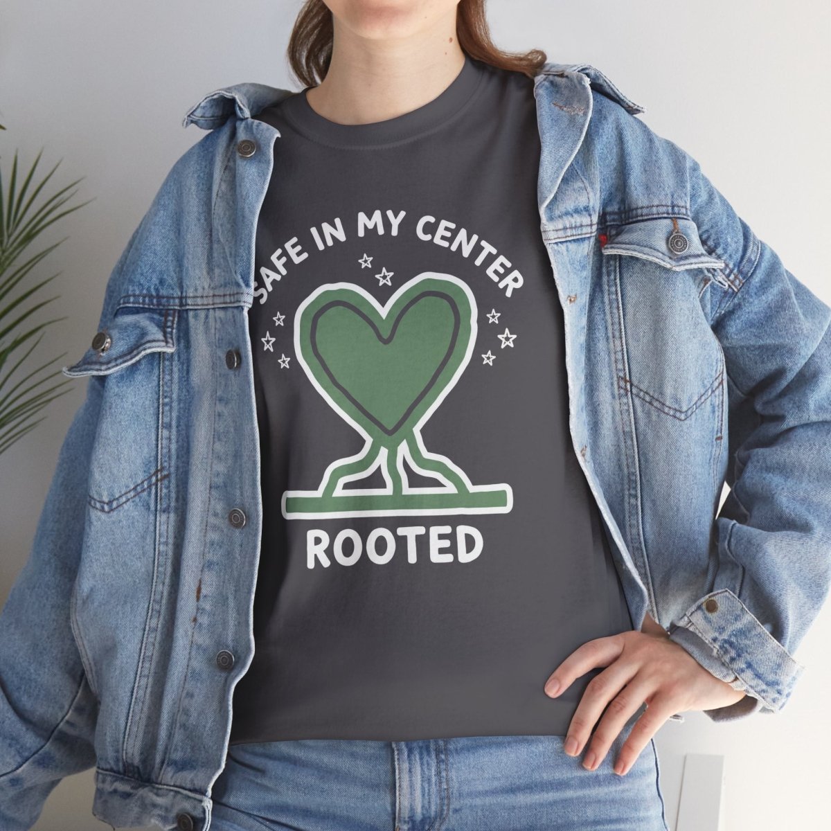 Safe in My Center Rooted Shirt | Classic Heavy Cotton Tee | Mental Health Tee - Spirit Stitch. Gift for International Self-Care Day.
