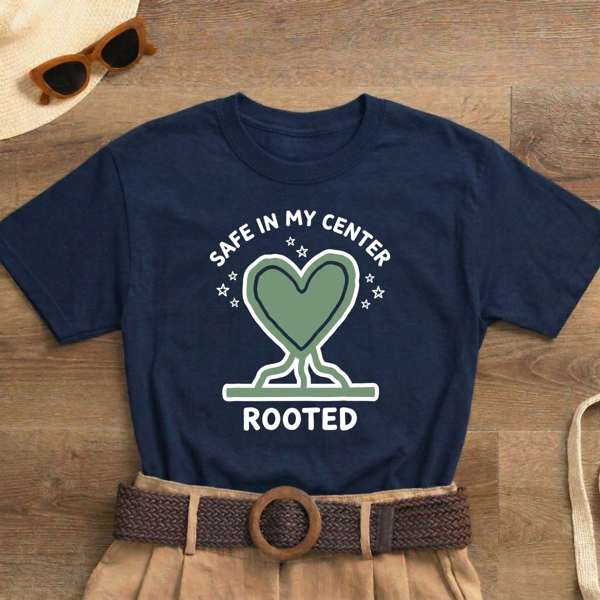 Safe in My Center Rooted Shirt | Classic Heavy Cotton Tee | Mental Health Tee - Spirit Stitch. Gift for International Self-Care Day.