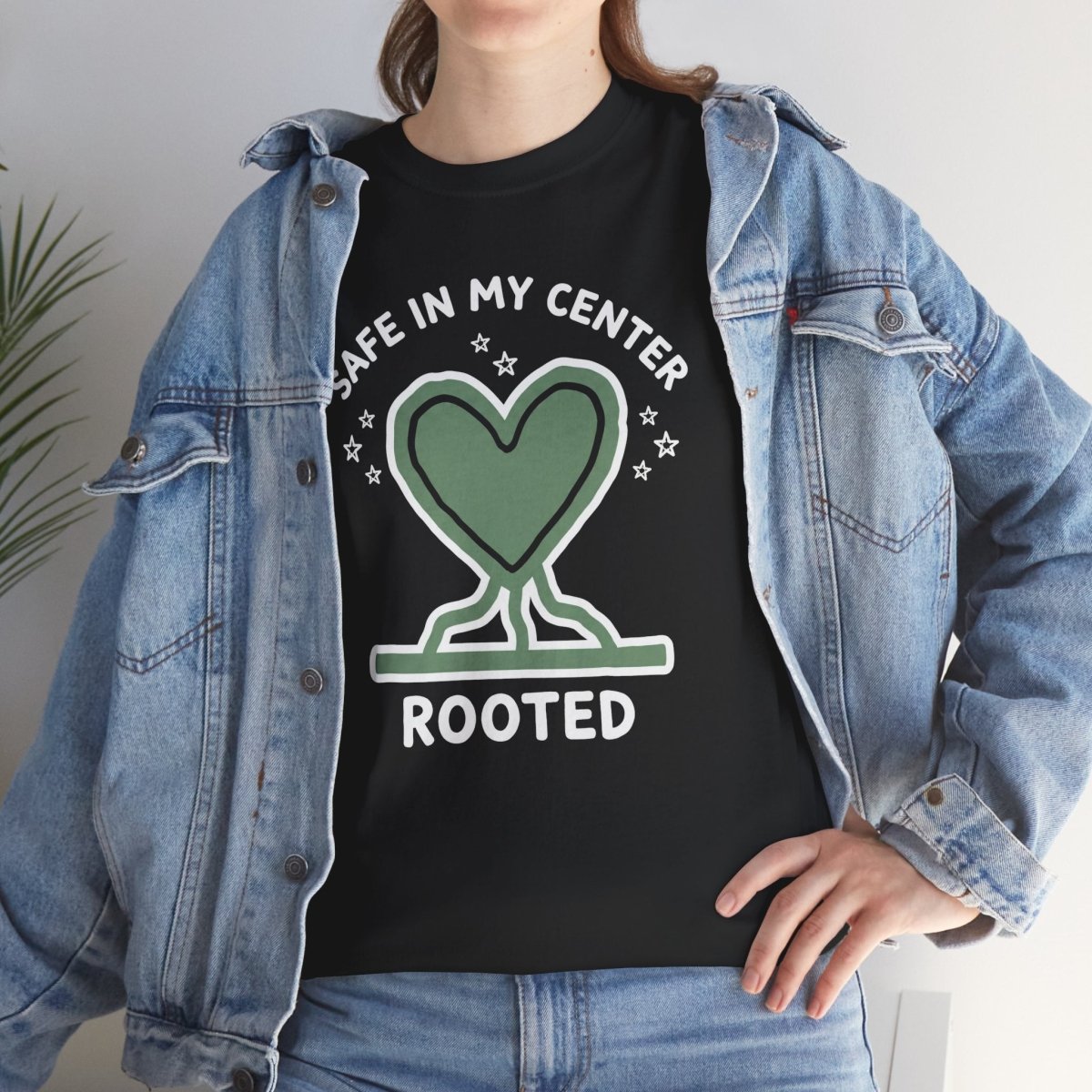 Safe in My Center Rooted Shirt | Classic Heavy Cotton Tee | Mental Health Tee - Spirit Stitch. Gift for International Self-Care Day.