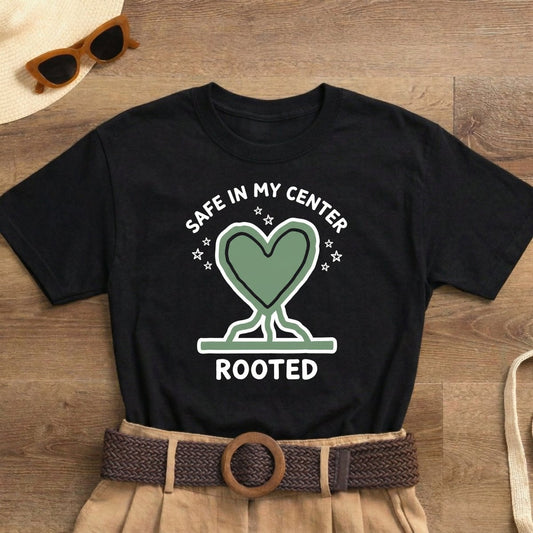 Safe in My Center Rooted Shirt | Classic Heavy Cotton Tee | Mental Health Tee - Spirit Stitch. Gift for International Self-Care Day.
