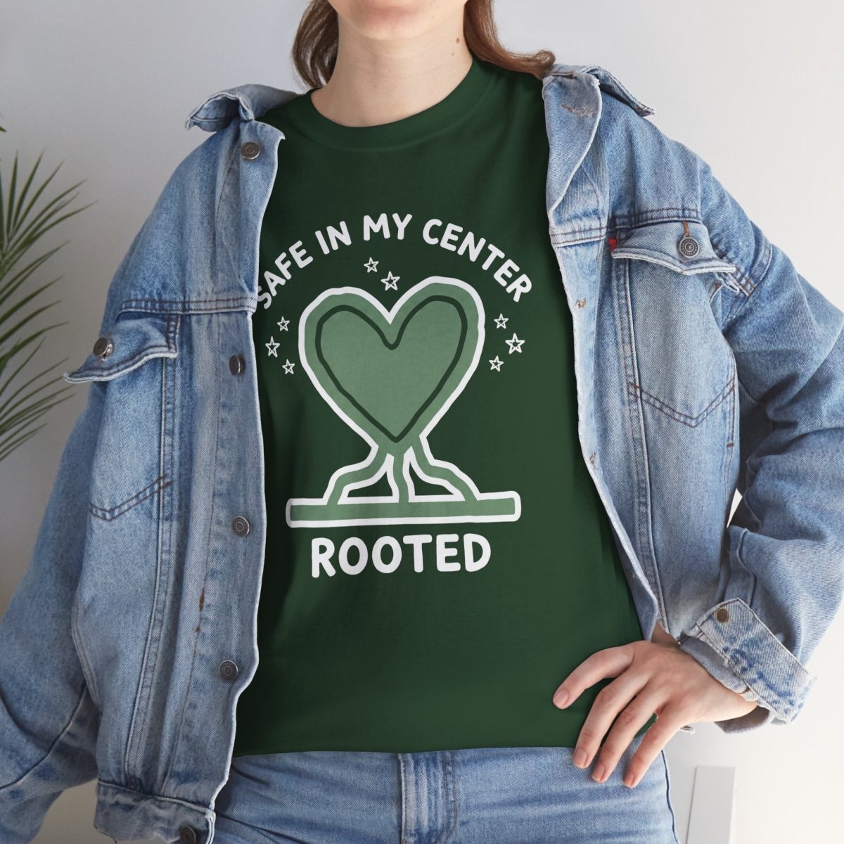 Safe in My Center Rooted Shirt | Classic Heavy Cotton Tee | Mental Health Tee - Spirit Stitch. Gift for International Self-Care Day.