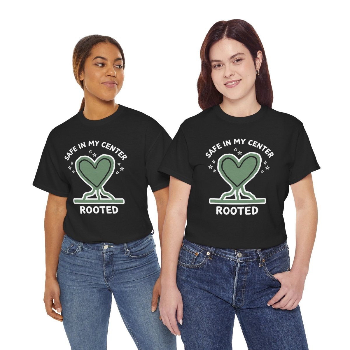 Safe in My Center Rooted Shirt | Classic Heavy Cotton Tee | Mental Health Tee - Spirit Stitch. Gift for International Self-Care Day.