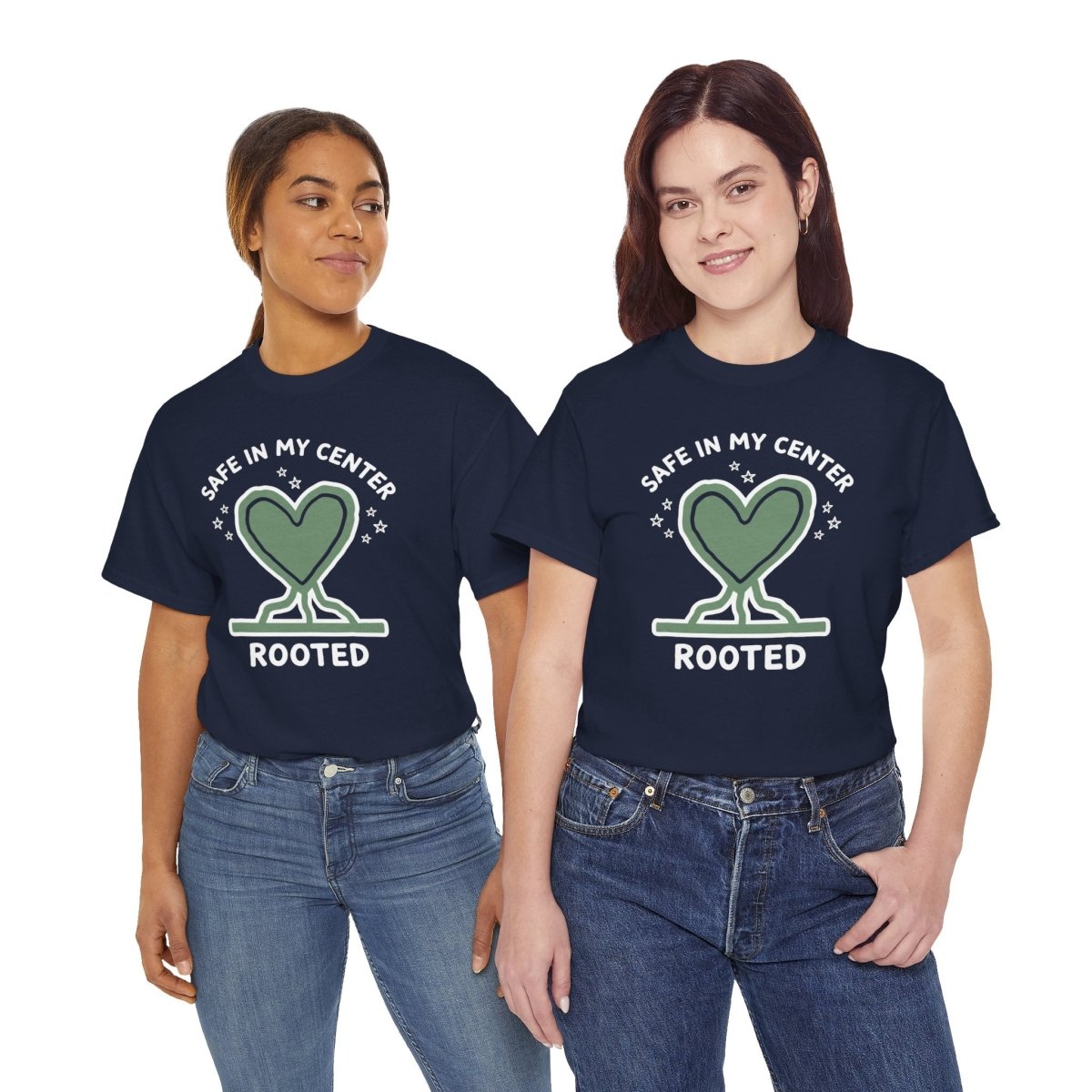 Safe in My Center Rooted Shirt | Classic Heavy Cotton Tee | Mental Health Tee - Spirit Stitch. Gift for International Self-Care Day.
