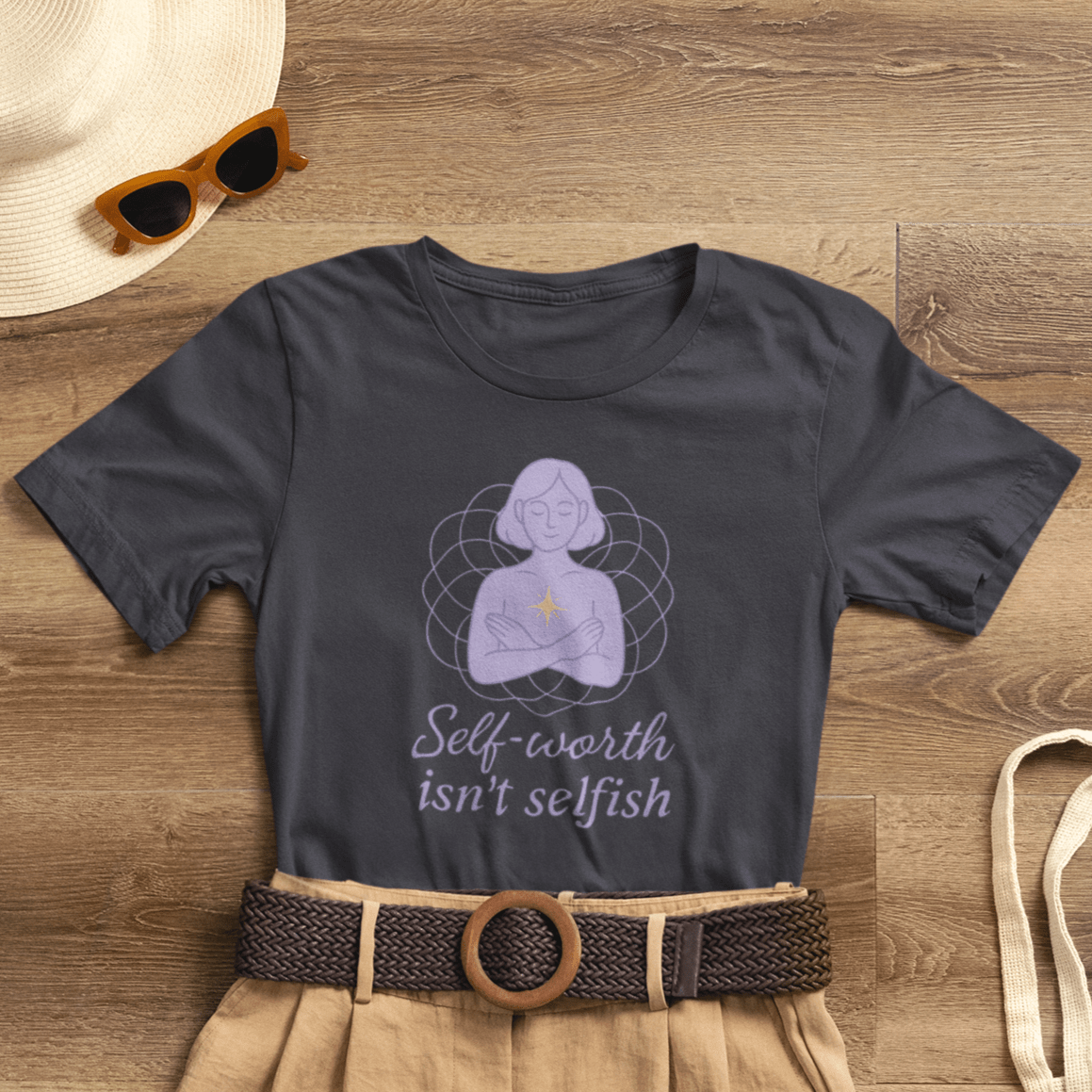 Self - Worth Isn’t Selfish Shirt | Feminist Empowerment Tee | Minimalist Line Art Graphic T-Shirt - Spirit Stitch