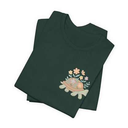 Slow is a Superpower Turtle T-Shirt – Whimsical Front & Back Floral Graphic Tee - Spirit Stitch
