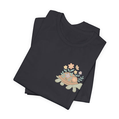 Slow is a Superpower Turtle T-Shirt – Whimsical Front & Back Floral Graphic Tee - Spirit Stitch