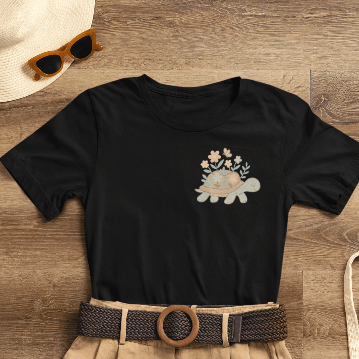 Slow is a Superpower Turtle T-Shirt – Whimsical Front & Back Floral Graphic Tee - Spirit Stitch