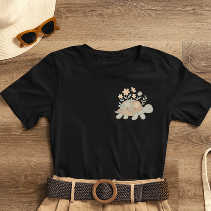 Slow is a Superpower Turtle T-Shirt – Whimsical Front & Back Floral Graphic Tee - Spirit Stitch