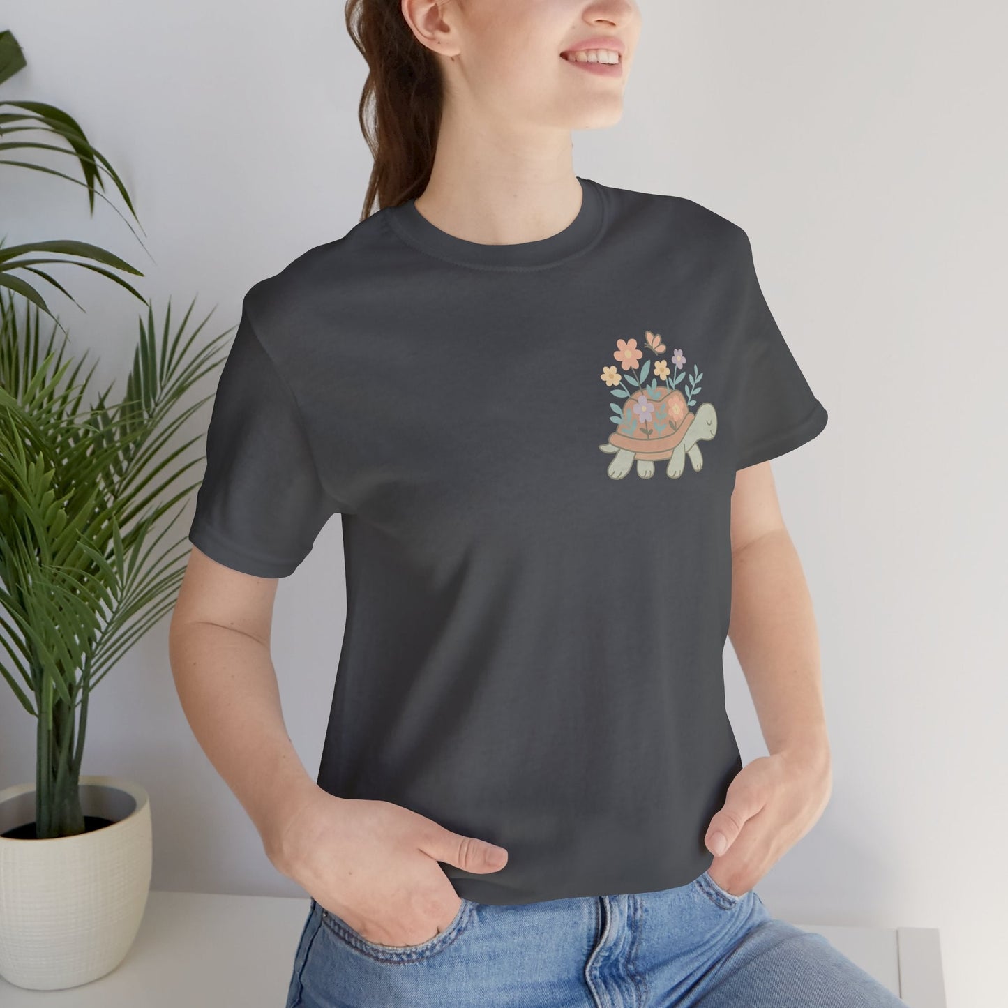 Slow is a Superpower Turtle T-Shirt – Whimsical Front & Back Floral Graphic Tee - Spirit Stitch