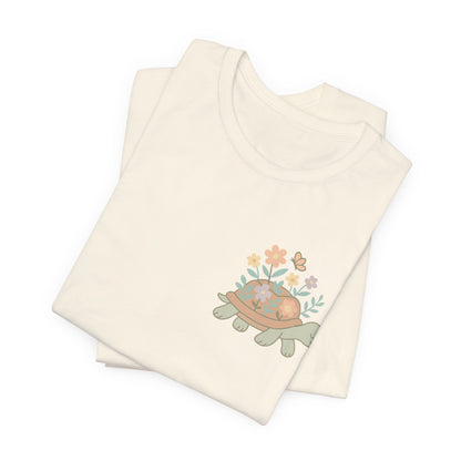 Slow is a Superpower Turtle T-Shirt – Whimsical Front & Back Floral Graphic Tee - Spirit Stitch
