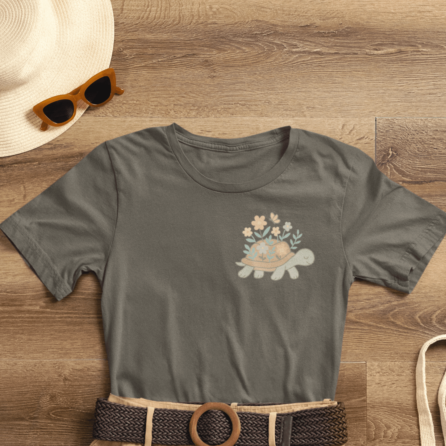 Slow is a Superpower Turtle T-Shirt – Whimsical Front & Back Floral Graphic Tee - Spirit Stitch
