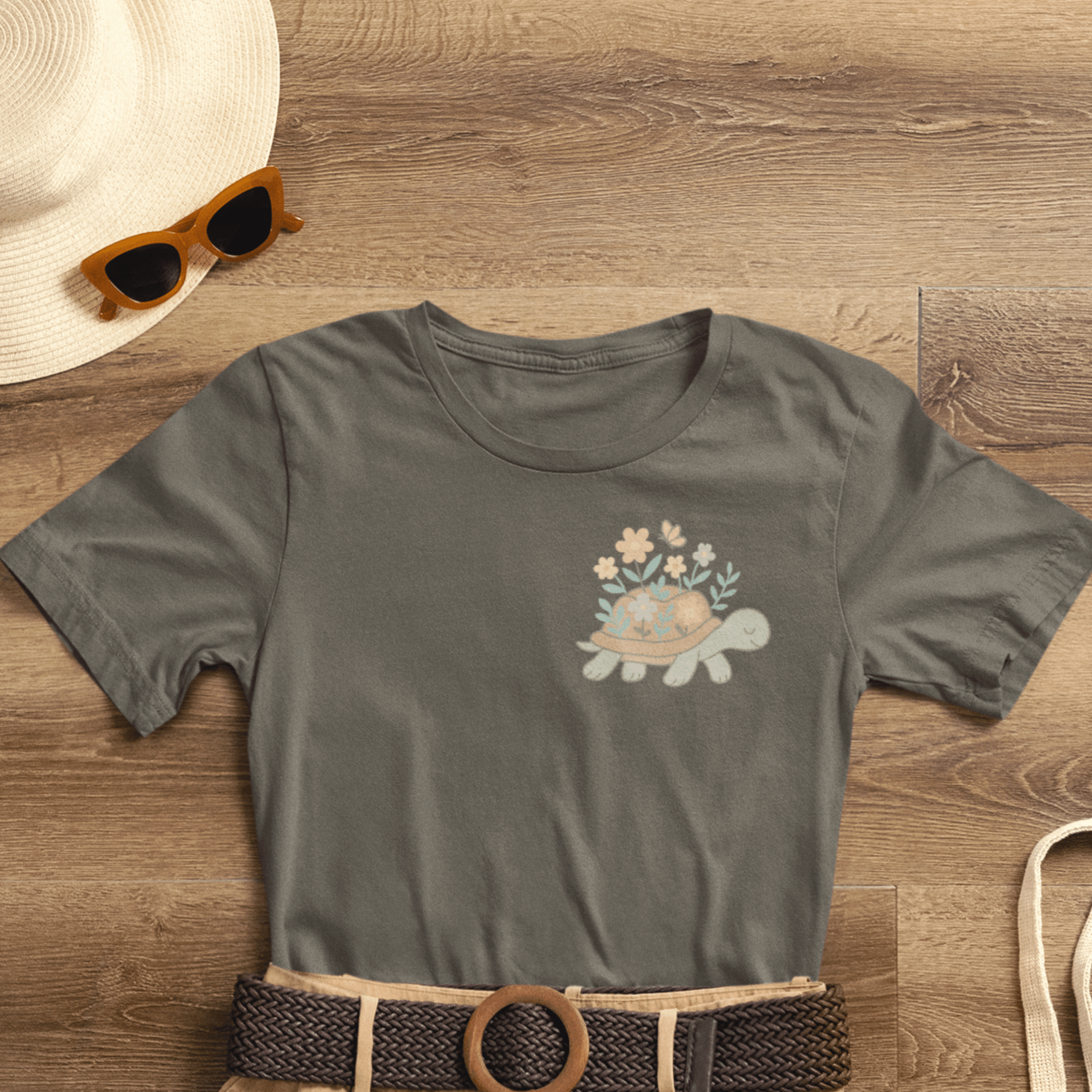 Slow is a Superpower Turtle T-Shirt – Whimsical Front & Back Floral Graphic Tee - Spirit Stitch