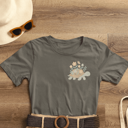 Slow is a Superpower Turtle T-Shirt – Whimsical Front & Back Floral Graphic Tee - Spirit Stitch