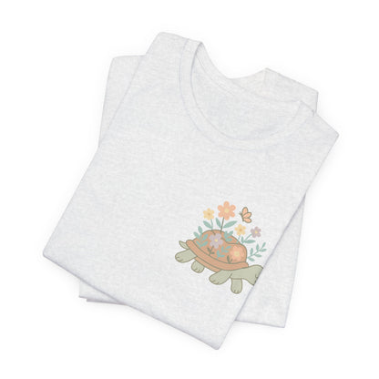 Slow is a Superpower Turtle T-Shirt – Whimsical Front & Back Floral Graphic Tee - Spirit Stitch