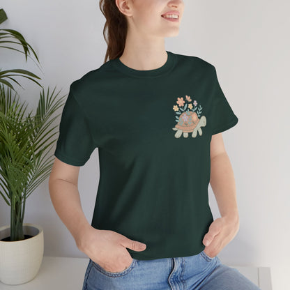 Slow is a Superpower Turtle T-Shirt – Whimsical Front & Back Floral Graphic Tee - Spirit Stitch