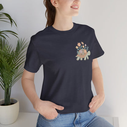 Slow is a Superpower Turtle T-Shirt – Whimsical Front & Back Floral Graphic Tee - Spirit Stitch