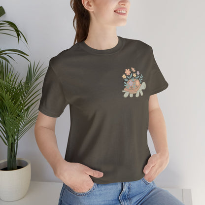 Slow is a Superpower Turtle T-Shirt – Whimsical Front & Back Floral Graphic Tee - Spirit Stitch