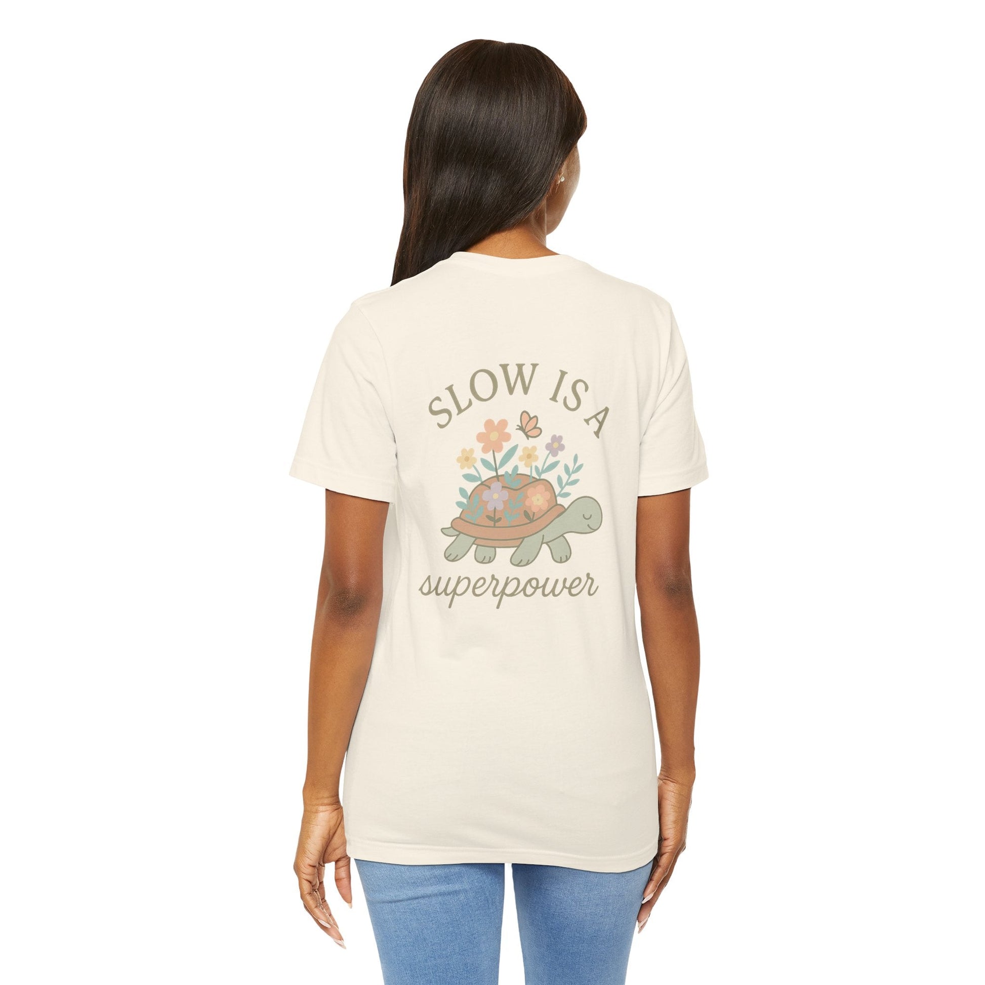 Slow is a Superpower Turtle T-Shirt – Whimsical Front & Back Floral Graphic Tee - Spirit Stitch
