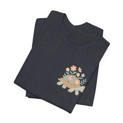 Slow is a Superpower Turtle T-Shirt – Whimsical Front & Back Floral Graphic Tee - Spirit Stitch